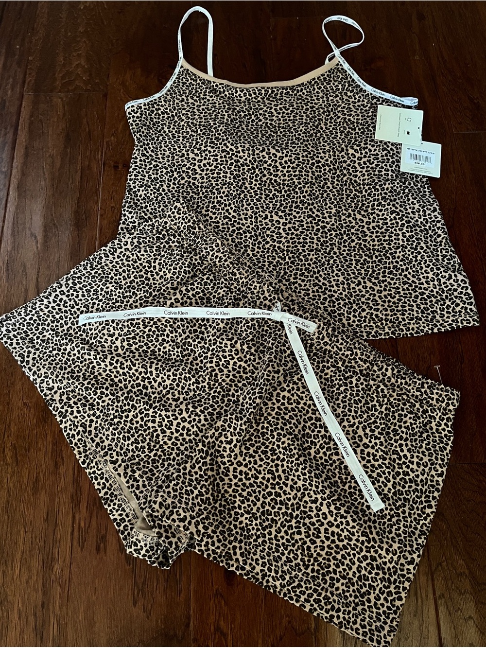 Calvin Klein Beige and Black Leopard Print Cami & Shorts Pajama Set